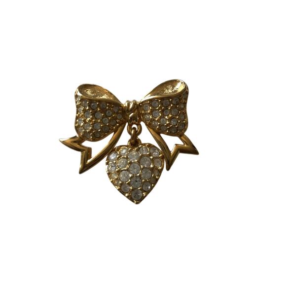 Swarovski Crystal Brooch Bow and Dangling Heart - Picture 6 of 6
